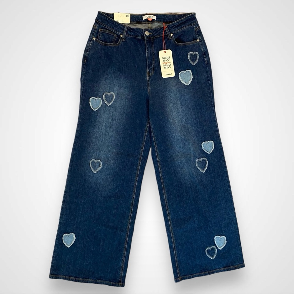 ARULA High Rise Women Jeans - Dark Blue with Light Blue Heart Accents